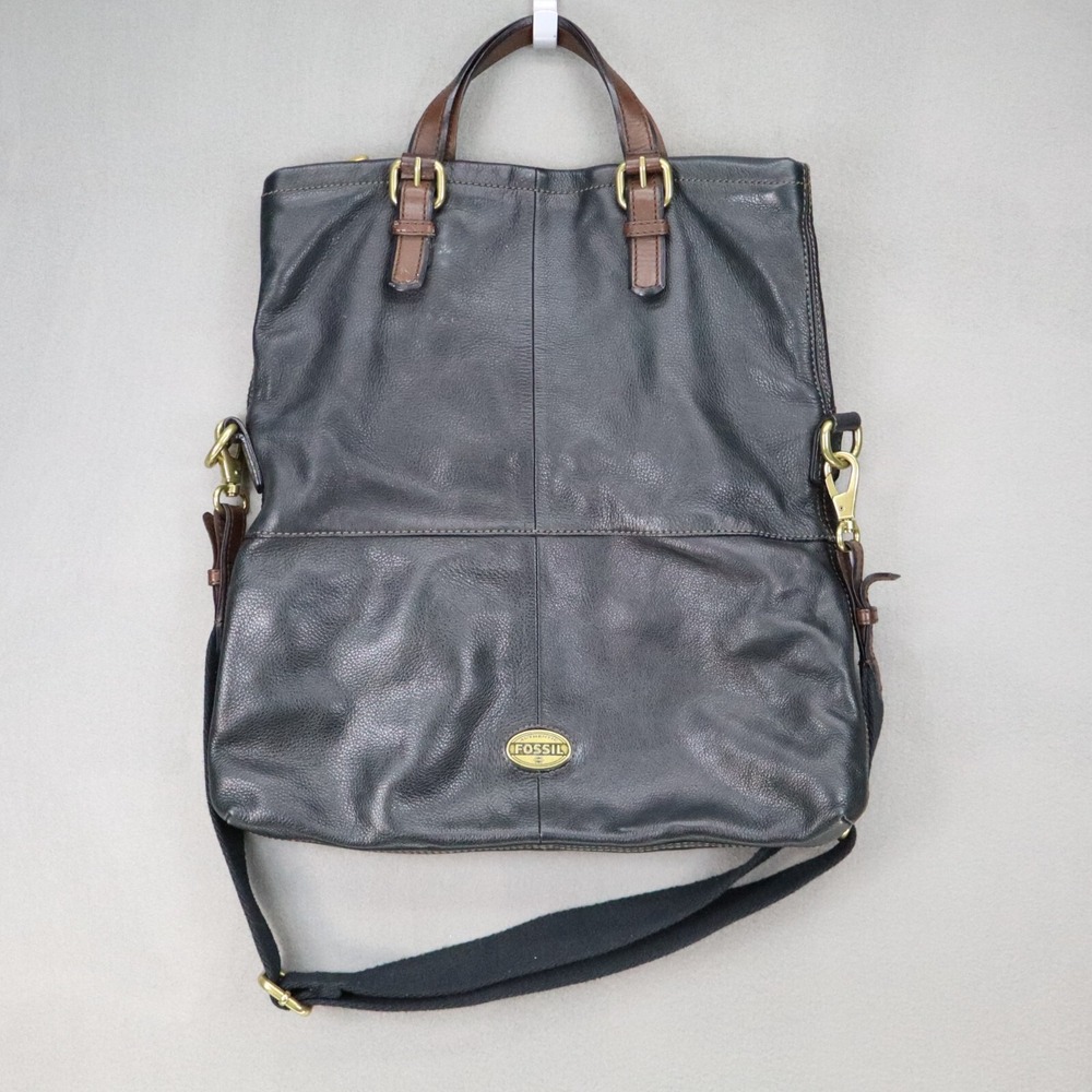 Fossil Explorer Large Crossbody Shoulder Bag Carryall Tote Black Fold-Over Purse
